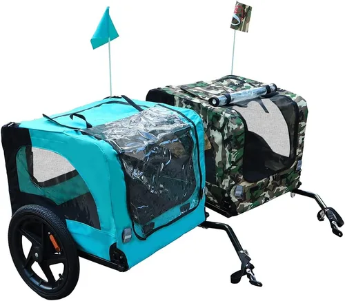 Vista 6 de HomVent Remolque de bicicleta para perros, vagón plegable para mascotas con ruedas de 16 pulgadas para perros pequeños y grandes Azul claro