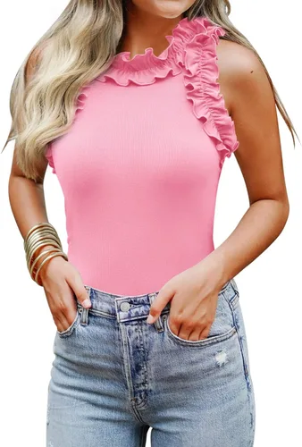 Vista 9 de WAYMAKER - Camiseta sin mangas para mujer, body de estilo sexy con espalda cruzada, cuello de tortuga simulado y ribeteado