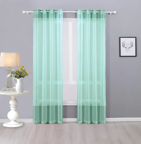 Vista 24 de Interior Trends Ariana - Juego de 2 cortinas de gasa transparente totalmente cosida con ojales (63 pulgadas de largo, beige)