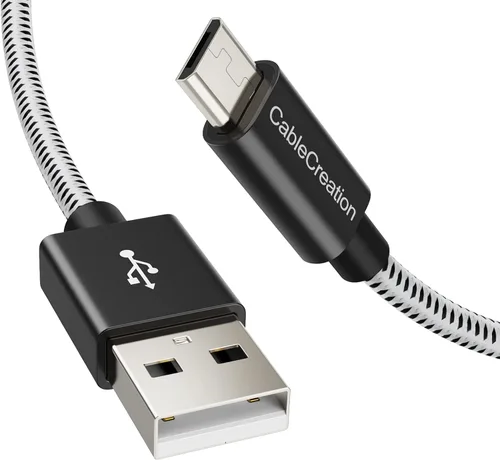 Vista 12 de CableCreation Cable micro USB corto, USB a micro USB 24 AWG cable de carga rápida triple blindado, compatible con PS5/PS4, Raspberry Pi Zero, Negro
