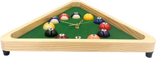 Vista 2 de Yuanhe Reloj de Bolas de Billar – Reloj de Pared Triangular de Mesa de Billar Genial de 14 Pulgadas con Marco de Madera Maciza, Ideal para Sala