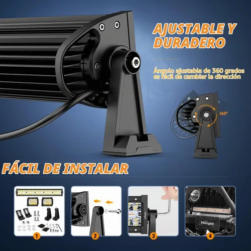 Vista 8 de Nilight Barra de luz LED de 22 pulgadas, 480 W, 2 módulos de luz de 4 pulgadas, 60 W, estroboscópico blanco ámbar, 6 modos, función de memoria Ámbar