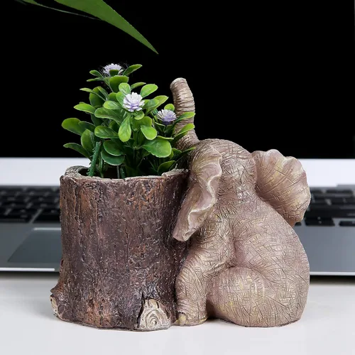 Vista 5 de Hodao Soporte para bolígrafo de elefante de resina, lindo organizador de escritorio de elefante, taza creativa para decoración de escritorio