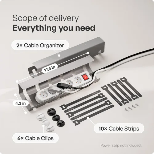 Vista 3 de PAMO Organizador de cables debajo del escritorio para un fácil montaje debajo de la mesa I Juego de 2 – con 10 bridas para cables I Organizador