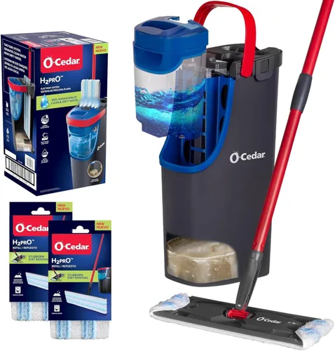 Vista 18 de O-Cedar H2prO Sistema de trapeador plano Herramienta de limpieza rápida Limpia con agua limpia Mopa de microfibra reutilizable y lavable a