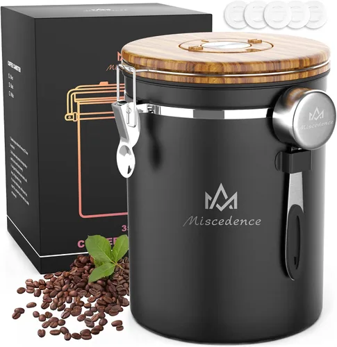 Vista 15 de Recipiente para café de 35OZ en color beige, de acero inoxidable 304, recipiente hermético de cocina para almacenamiento de café en grano o molido