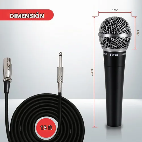 Vista 2 de Pyle Micrófono dinámico profesional, paquete de 2 micrófonos de mano unidireccionales con filtro pop integrado, salida de señal alta, cable de audio