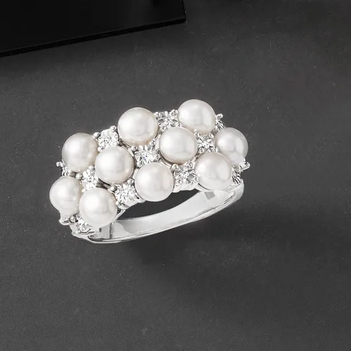 Vista 4 de Ross-Simons Anillo de perlas cultivadas de 0.157in con detalles de diamante en plata de ley