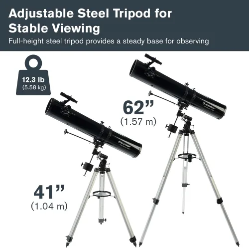 Vista 4 de Celestron - Telescopio PowerSeeker 114EQ - Telescopio ecuatorial alemán manual para principiantes - Compacto y portátil - Paquete de software