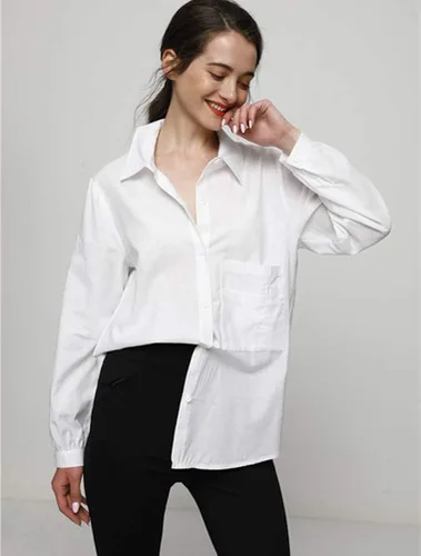 Vista 3 de Minibee Blusa de manga larga con botones para mujer túnica de algodón alta y baja