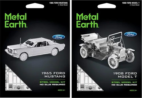 Vista 2 de Juego de 2 modelos de metal 3D Metal Earth de Metal Earth Ford - Mustang 1965 y modelo T 1908