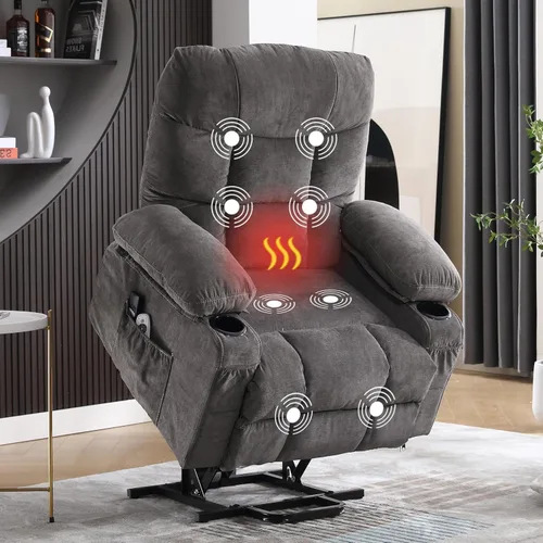 Vista 15 de MAHOMICO Silla reclinable eléctrica para personas mayores con masaje por vibración y calefacción lumbar, sofá reclinable eléctrico con bolsillo
