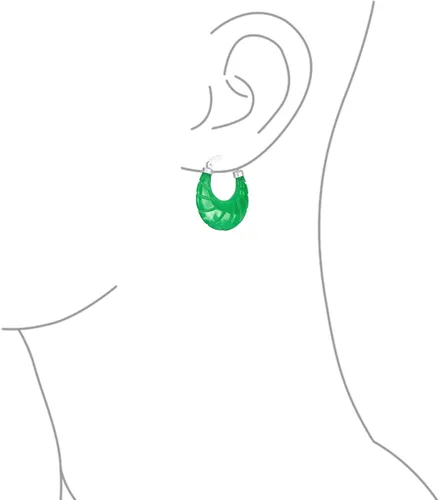 Vista 3 de Aretes de aro de jade verde claro con piedras preciosas auténticas, redondas, de bambú, para mujer, chapado en oro de 14 quilates, plata de ley .925