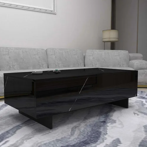 Vista 4 de COSVALVE Mesas de Centro Rectangulares de Mármol para Sala de Estar, Mesa Auxiliar Moderna Negra, Mesa de Centro Contemporánea de Alto Brillo Negro