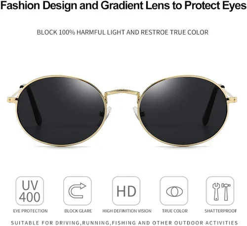 Vista 4 de Dollger Gafas de sol ovaladas para mujer Vintage Metal Frame Gafas Anti Reflectantes Retro Gafas Unisex