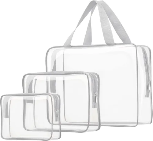 Vista 10 de 3 bolsas de cosméticos transparentes, aprobadas por la TSA, juego de bolsas de aseo transparentes para viajes, playa, bolsa de organización