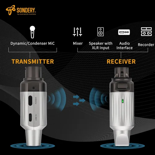 Vista 3 de Sondery Transmisor y receptor inalámbricos UHF XLR recargables 7 canales para micrófonos dinámicos de bobina móvil
