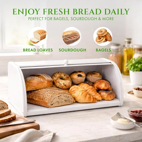Vista 4 de FINESSY Top grande del rollo de la caja de pan, caja de pan blanca del luxe blanco