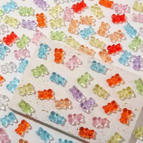 Vista 3 de 200 cuentas de oso acrílico transparente de oso de goma coloridas, lindo oso de cuentas para collares, pulseras, llaveros, joyería, manualidades