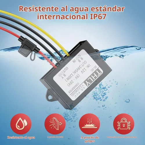 Vista 5 de Convertidor Vonverter de 12 V CC a 24 V CC 5 A 120 W, 12 a 24 V convertidor elevador con fusible impermeable y bloque de terminales de cable