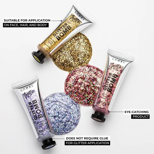 Vista 4 de LAMEL Insta Glitter Bomb: gel holográfico de secado rápido para rostro y cuerpo con purpurina Brillo de larga duración y eliminación sin esfuerzo