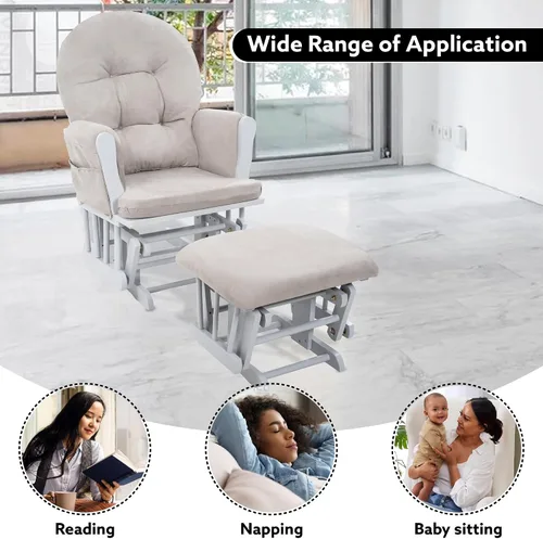 Vista 6 de Naomi Home Mecedora para bebé con otomana – Silla deslizante suave y silenciosa, respaldo alto y brazos acolchados para alimentación, muebles