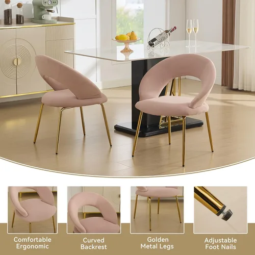 Vista 4 de Modern Dining Chairs with Curved Backrest and Metal Legs, Teddy Fabric Upholstered Desk Chair for Kitchen Dining Room Table & Chair Sets, Seating