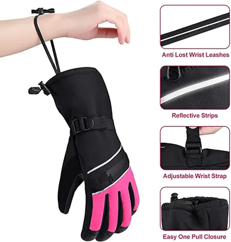 Vista 2 de Guantes de esquí impermeables, guantes de snowboard para pantalla táctil, guantes de nieve de invierno, guantes de clima frío para hombres y mujeres