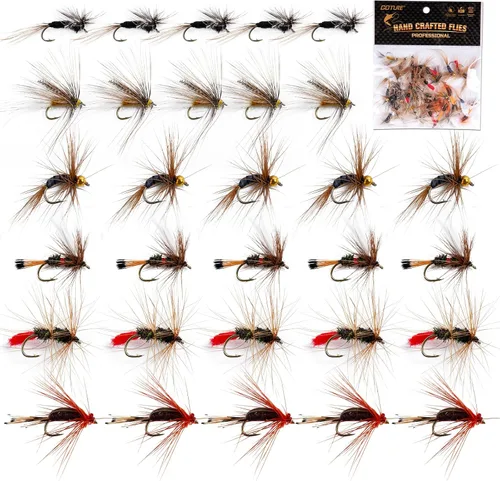 Vista 9 de Goture Fly Fishing Flies Kit,25pcs/30pcs/100pcs Fly Fishing Lures,Dry Flies Wet Flies Streamers Nymphs Flies, Fly Fishing Assortment Kit for Bass