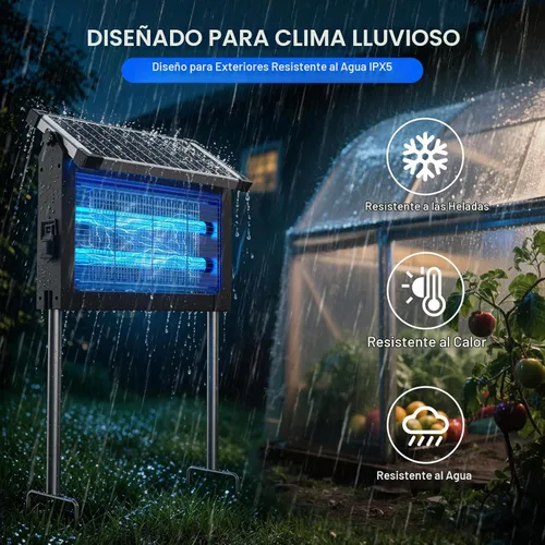 Vista 6 de Exterminador solar de insectos para exteriores, impermeable, 4500 V de alta potencia inalámbrico con sensor de luz inteligente, mata insectos solar