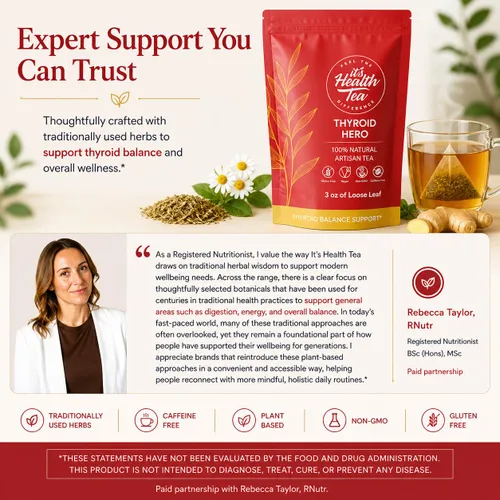 Vista 4 de Thyroid Hero - Té de hierbas - Función tiroidea y apoyo para el equilibrio 8 hierbas funcionales Disfruta caliente o helado Mezcla botánica