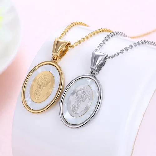 Vista 4 de TEMICO - Collar con colgante ovalado para mujer de acero inoxidable Divino Niño de Colombia