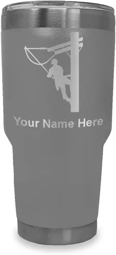 Vista 39 de LaserGram Taza aislada al vacío de 20 onzas, Lineman, grabado personalizado incluido (negro)