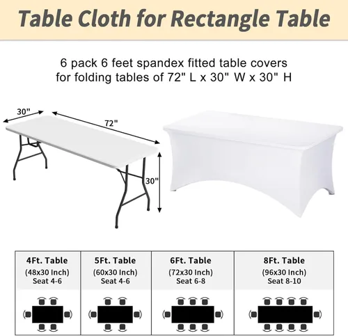 Vista 2 de TOMNK Paquete de 6 manteles rectangulares de elastano de 6 pies, resistentes y elásticos, para eventos, bodas, banquetes, fiestas