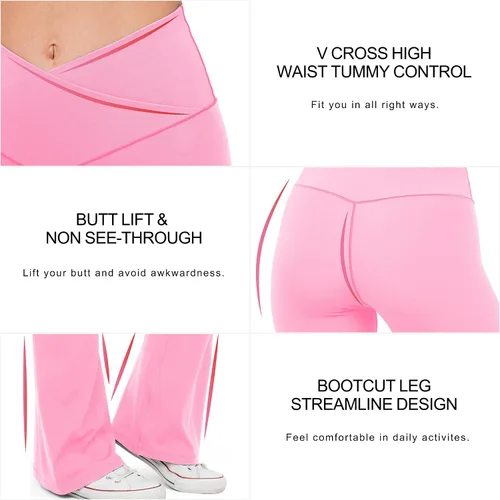 Vista 17 de HEGALY Pantalones de yoga acampanados para mujer, leggings cruzados, suaves, de cintura alta, pantalones casuales de entrenamiento con corte de bota