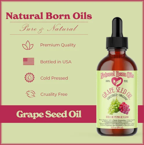 Vista 3 de Aceite de semilla de uva, 16oz, Orgánico, Prensado en frío, Denso en nutrientes, Nutrición profunda de la piel, Revitalización del cabello, Natural