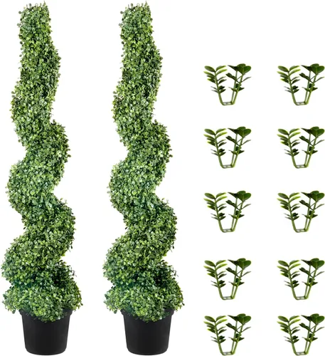 Vista 9 de VEVOR Árboles topiarios artificiales en espiral de boj, 4 pies de alto (2 piezas) planta sintética para exteriores, planta falsa verde para todo