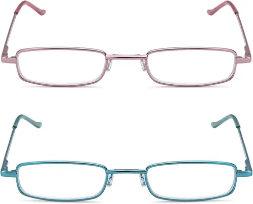 Vista 2 de DOUBLETAKE Gafas de lectura para mujer, 2 pares de lectores de bolsillo delgados con estuche