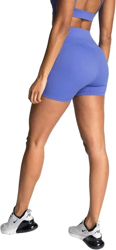 Vista 5 de Trajes de yoga sin costuras para mujer, 2 piezas, para gimnasio, sin mangas, tirantes delgados, brasier deportivo de cintura alta, pantalones cortos