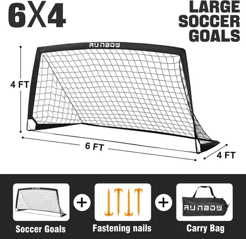 Vista 4 de Portería de fútbol infantil de 6 x 4 pies con bolsa de transporte, red de fútbol plegable portátil para entrenamiento de práctica en el patio