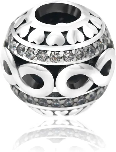 Vista 4 de Abalorio de plata de ley 925 con número 8 de circón de la suerte, cuentas de amor infinito para pulsera compatible con Pandora, Esmalte, Circón