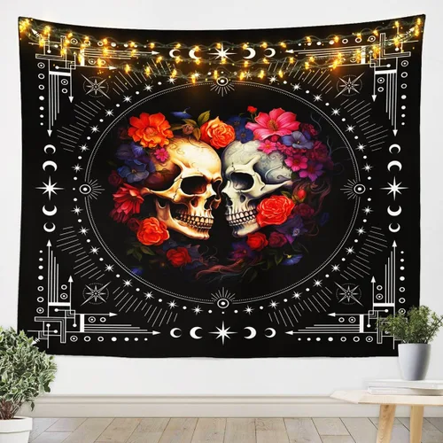 Vista 20 de Tapiz femenino de flores de rosas rojas, tapiz de pared para el día de San Valentín, decoración de habitación de niñas y mujeres, cielo estrellado