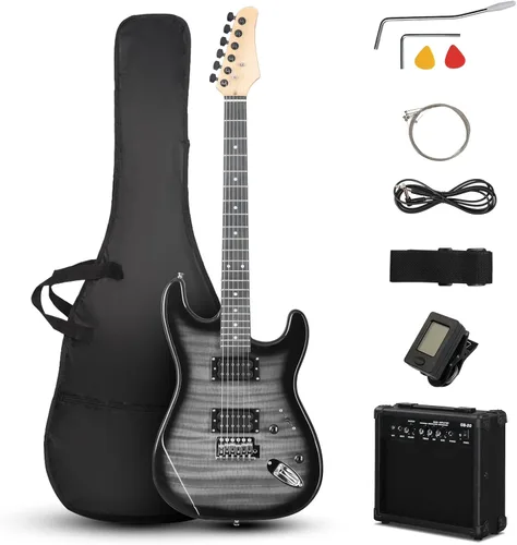 Vista 10 de Ktaxon - Kit de guitarra eléctrica de tamaño completo H-H Pickup con amplificador de 20 W, color negro mate with Bag, Strap, Cable; Deliver Rich