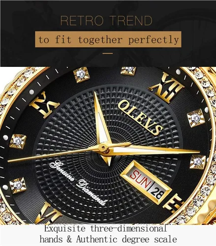 Vista 5 de OLEVS Relojes de diamantes de lujo para hombre, reloj de cuarzo impermeable, reloj de pulsera con calendario romano