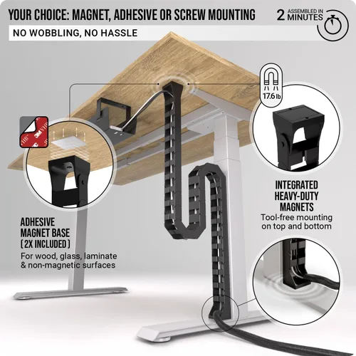 Vista 3 de Ultimate Setup Vértebras de gestión de cables para debajo del escritorio, perfectas para escritorio de pie y sentado, organización de cables