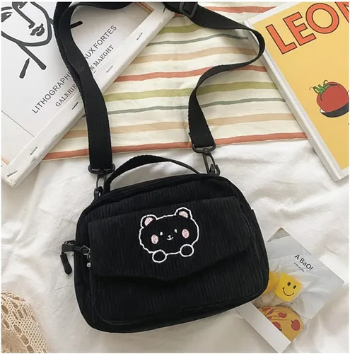 Vista 2 de Joizomou Lindas Bolsas Kawaii Carteras Monederos Estéticos Pequeña Bolsa Bandolera de Pana con Llaveros de Oso Regalo Kawaii para Mujeres