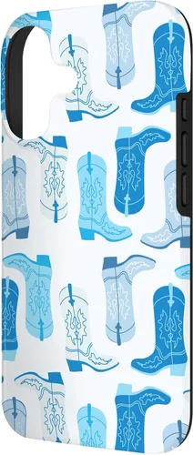 Vista 2 de Cowboy Boot Illustration Preppy Western Pastel Blue and Cyan Case for iPhone 17