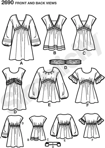 Vista 2 de Simplicity Patrón de costura 2690 Misses tops y vestidos, H5 (6-8-10-12-14)