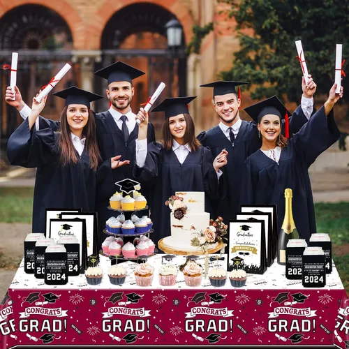 Vista 6 de Oigco Decoraciones de fiesta de graduación, mantel de graduación de felicitaciones para suministros de fiesta de graduación 2026, paquete de 3