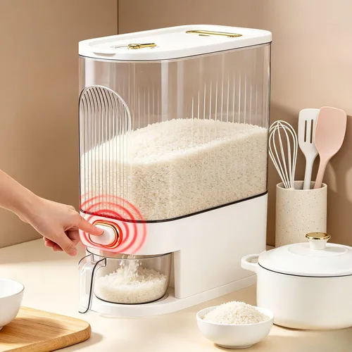Vista 9 de Cididu Dispensador de soporte de arroz transparente, contenedor de almacenamiento de grano grande de 22 libras con taza medidora, cubo dispensador
